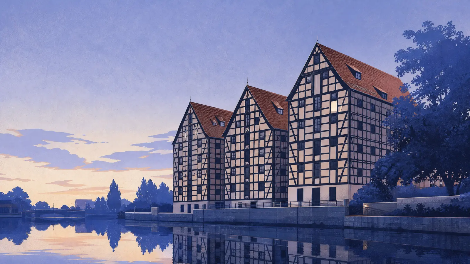 Ilustracja: Spichrze nad Brdą, Bydgoszcz
